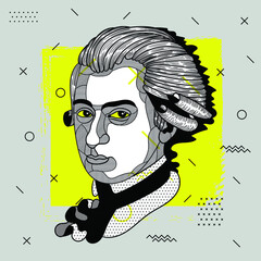 Creative geometric yellow style. Wolfgang Amadeus Mozart.