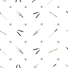 Seamless vector pattern. Sai and shuriken. Isolated on white background.