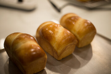 donuts and bread on tray 