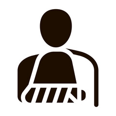 Arm Gipsum Bandage Man Silhouette glyph icon . Orthopedic And Trauma Rehabilitation, Bandage And Walkers Pictogram. Medical Rehab Goods Monochrome Illustration
