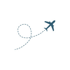 Plane icon. Airplane line path vector illustration of flying route with start point and line trace isolated on white background