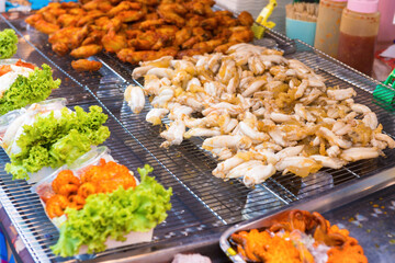 Shrimps and other seafood on street food market