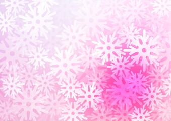 Light Pink, Blue vector cover with beautiful snowflakes. Snow on blurred abstract background with gradient. The pattern can be used for new year ad, booklets.