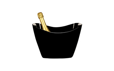 champagne bottle in ice bucket isolated white background.