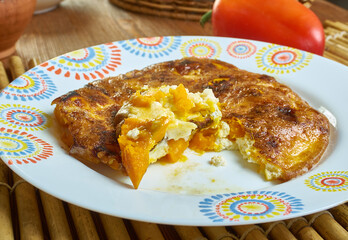 Pumpkin, halloumi  chilli omelette
