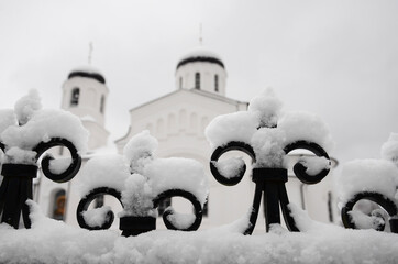 snow covered church