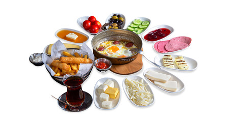 tradltional turkish breakfast on isolated background