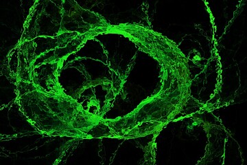 Green energy in the form of glowing plasma discharges and rays. Abstract background for design and decoration. Shiny light structure. Green base for web and print