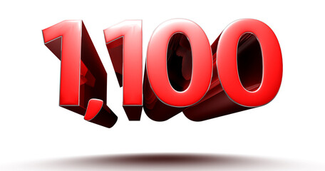 3D illustration 1100 red isolated on a white background.(with Clipping Path).