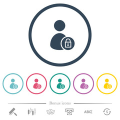 Lock user account flat color icons in round outlines