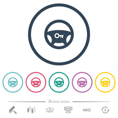Steering lock flat color icons in round outlines