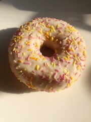 Delicious donut with vanilla and cream macro