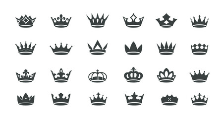 Set grey vector king crowns icon on white background. Vector Illustration. Emblem, icon and Royal symbols.