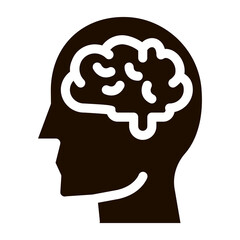 Mainly Cloudy Clouds In Man Silhouette Mind glyph icon . Gear And Brain, Heart And Shield, Padlock And Magnifier Pictogram. Black And White Template Contour Illustration