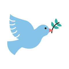 peace dove with olive branch flying line and fill style icon