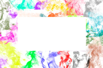 abstract colorful background. creative colored canvas. a lot of enchanting smoke. white rectangle with variegated border