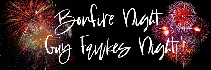 Bonfire night or Guy Fawkes day, 5th November, card with fireworks, banner size