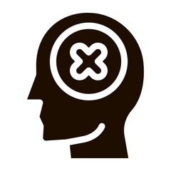 Renouncement Sign In Man Silhouette Mind glyph icon . Gear And Brain, Heart And Shield, Padlock And Coin Pictogram. Black And White Template Contour Illustration