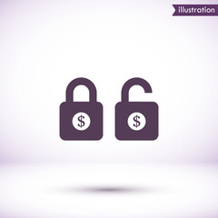Lock dollar  vector icon  , lorem ipsum Flat design