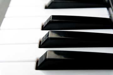 music Keyboard closeup shoot back and white