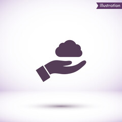 Cloud in a hand vector icon  , lorem ipsum Flat design