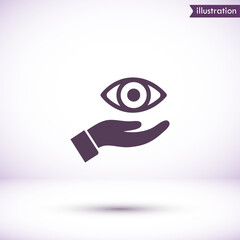 the eye icon in the hand icon , lorem ipsum Flat design