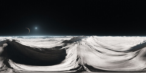 360 degree Ganymede surface, moon of Jupiter, equirectangular projection, environment map. HDRI spherical panorama - obrazy, fototapety, plakaty