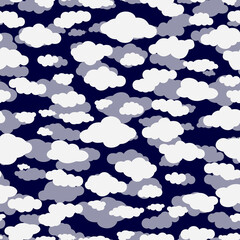 Seamless pattern with white clouds on blue background.