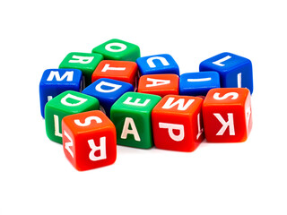 verschiedene bunte Würfel mit Buchstaben
