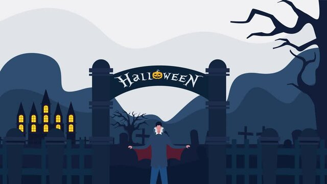 Creepy vampire turned into a bat in cemetery gate