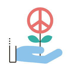 hand lifting peace symbol in flower line and fill style icon