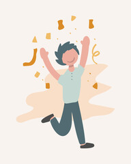 hand drawn a man celebrating, happy with confetti vector illustration.