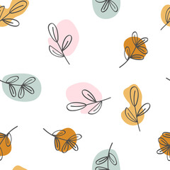 Seamless floral pattern with hand drawn doodle plant vector illustration. Creative design good for textile, stationary, cover, wrapping  wrap, postcard,  wallpaper.