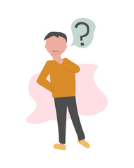 Hand drawn a confused man thinks with question mark. vector illustration cartoon. creative design for web design, print or infographic