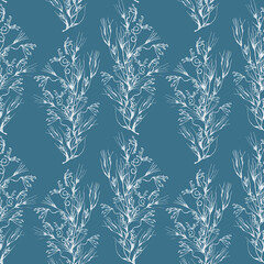 Seamless botanical light blue pattern with aquatic plants