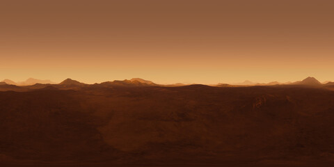 Fototapeta na wymiar 360 Panorama of Mars sunset, environment map. Equirectangular projection, spherical panorama. 3d illustration