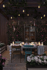 patio with dining table for food