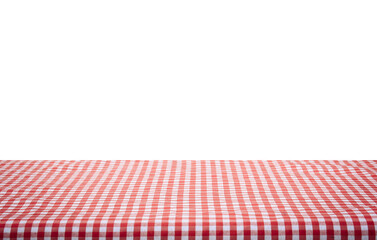 red and white tablecloth on the table ob white background.