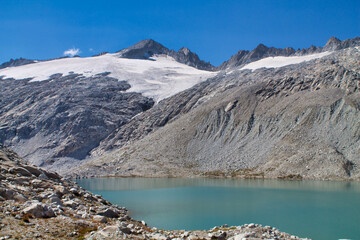 lares lake and glacier, group of adamello mountains
