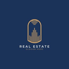 Abstract line building logo. Usable for real estate, property and mortgage logos. Flat logo vector design