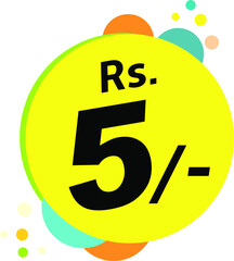 Friendly Number rupees 5 Five Guy With Text, rs 5/- only, indian rupees symbol, holding 5 rupees Indian coin, five rupee coin in vector illustration, price tag, Rupee price tag Icon, Flat money cash