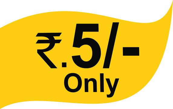 Friendly Number rupees 5 Five Guy With Text, rs 5/- only, indian rupees symbol, holding 5 rupees Indian coin, five rupee coin in vector illustration, price tag, Rupee price tag Icon, Flat money cash