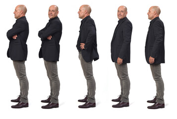 Obraz premium side view of the same man with various poses on white background