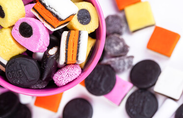 Licorice candy on the white background