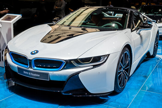 BMW i8 Roadster electric sports car at the 89th Geneva International Motor Show. Geneva, Switzerland - March 5, 2019.
