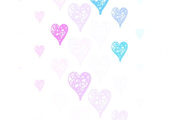 Light Pink, Blue vector template with doodle hearts.