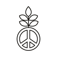 peace symbol with leafs plant line style icon
