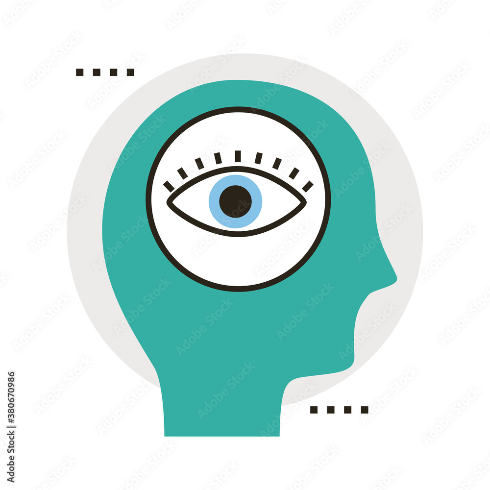 Poster head human profile with eye line and fill style icon