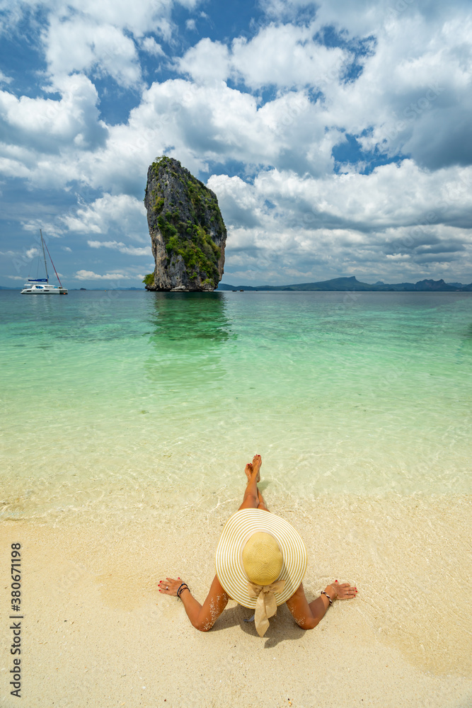 Canvas Prints woman at the beach in thailand