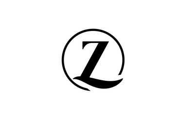 Z alphabet letter logo icon in simple black and white color. Elegant and creative circle design for business and company